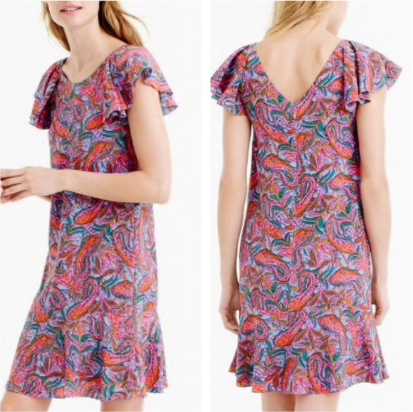 J. Crew Dresses & Skirts - J.Crew Paisley Ruffle Flutter Sleeve Silk Dress